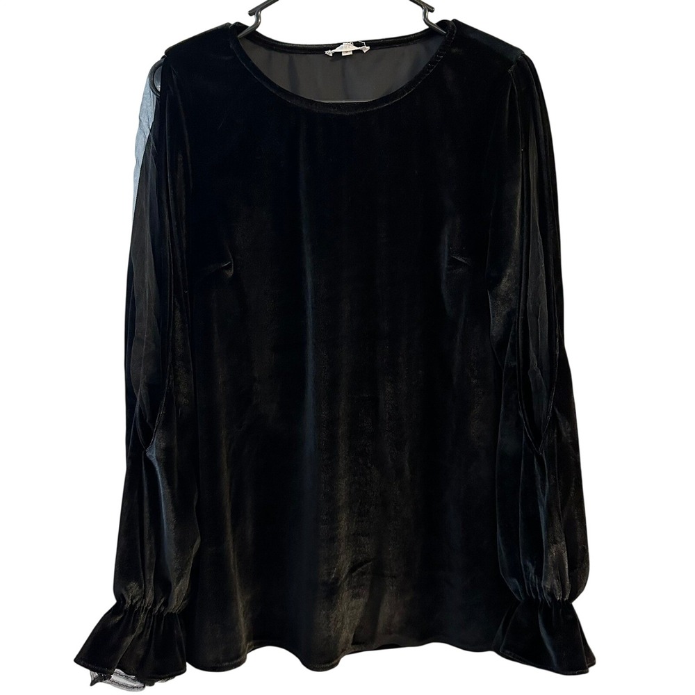 Easel Women's Black Velour Velvet‎ Mesh Slit Bell Sleeve Tunic Y2K WhimsiGoth S